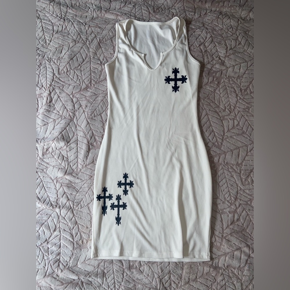 Short White V cut Cross Dress